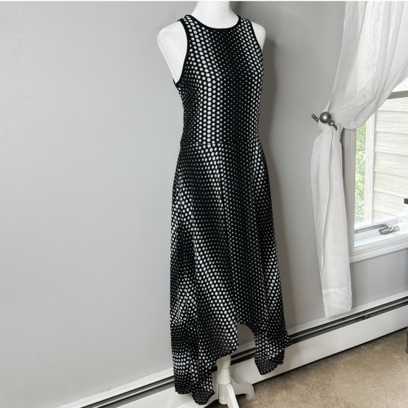 Michael Kors Georgette Dress Handkerchief Hem Black White Ombre Dot Print Size 2 - Picture 5 of 16